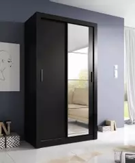 Black Matt - 120cm Sliding Door Wardrobe - 1 Mirrored Door